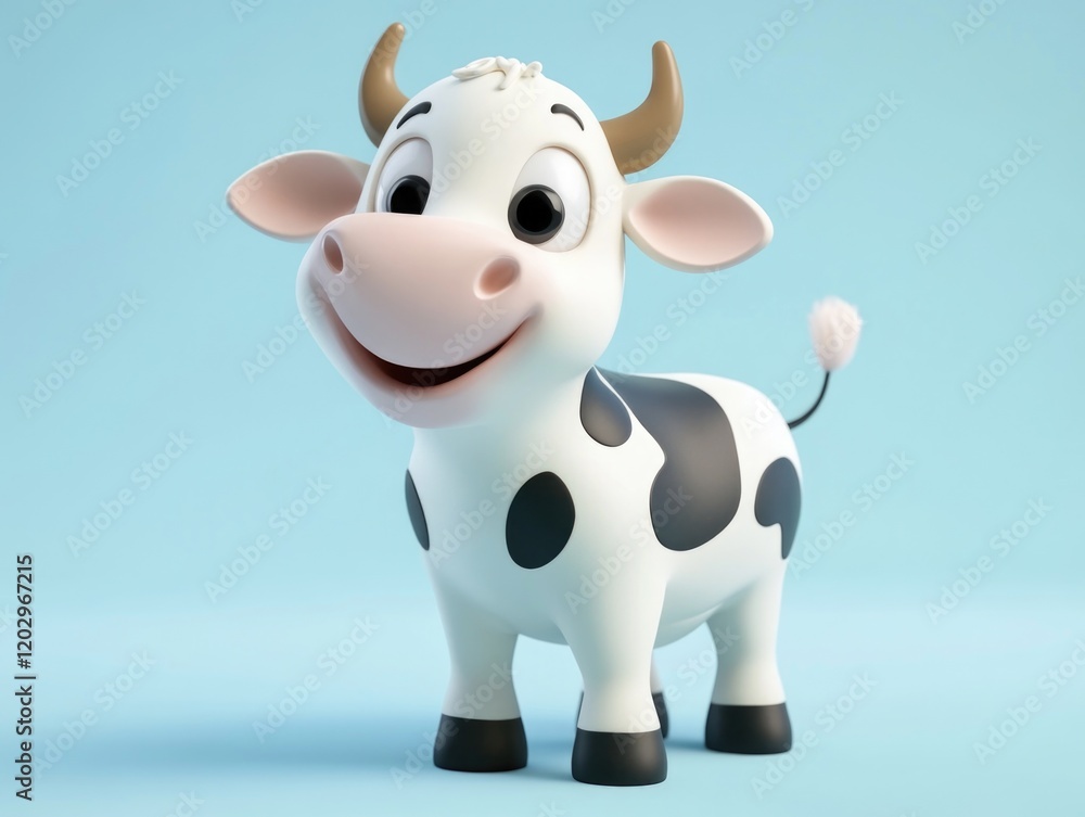Naklejka premium Toy Cow on Blue Surface