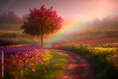 Rainbow Arcs Over a Bench i...