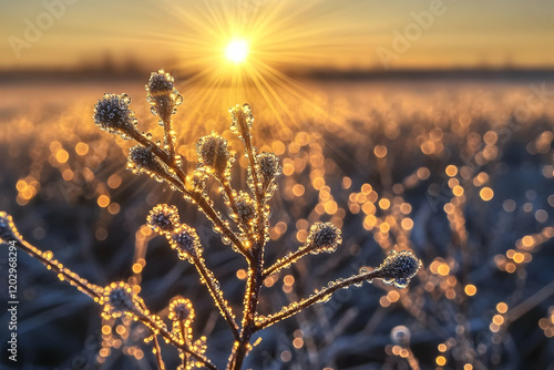 Frozen plant glistening wit...
