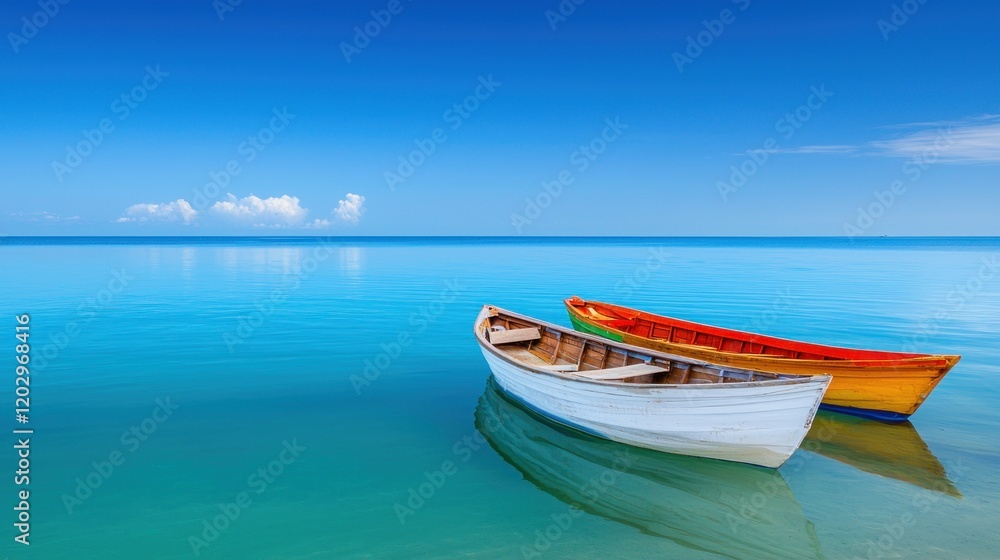 Naklejka premium Colorful Boats on a Tranquil Sea