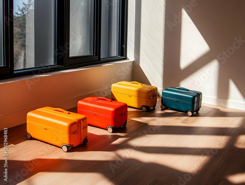 Four Colorful Suitcases Sit...