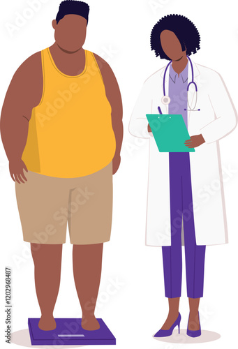 Overweight Black Man Having A Weight Loss Treatment With A Female Doctor.