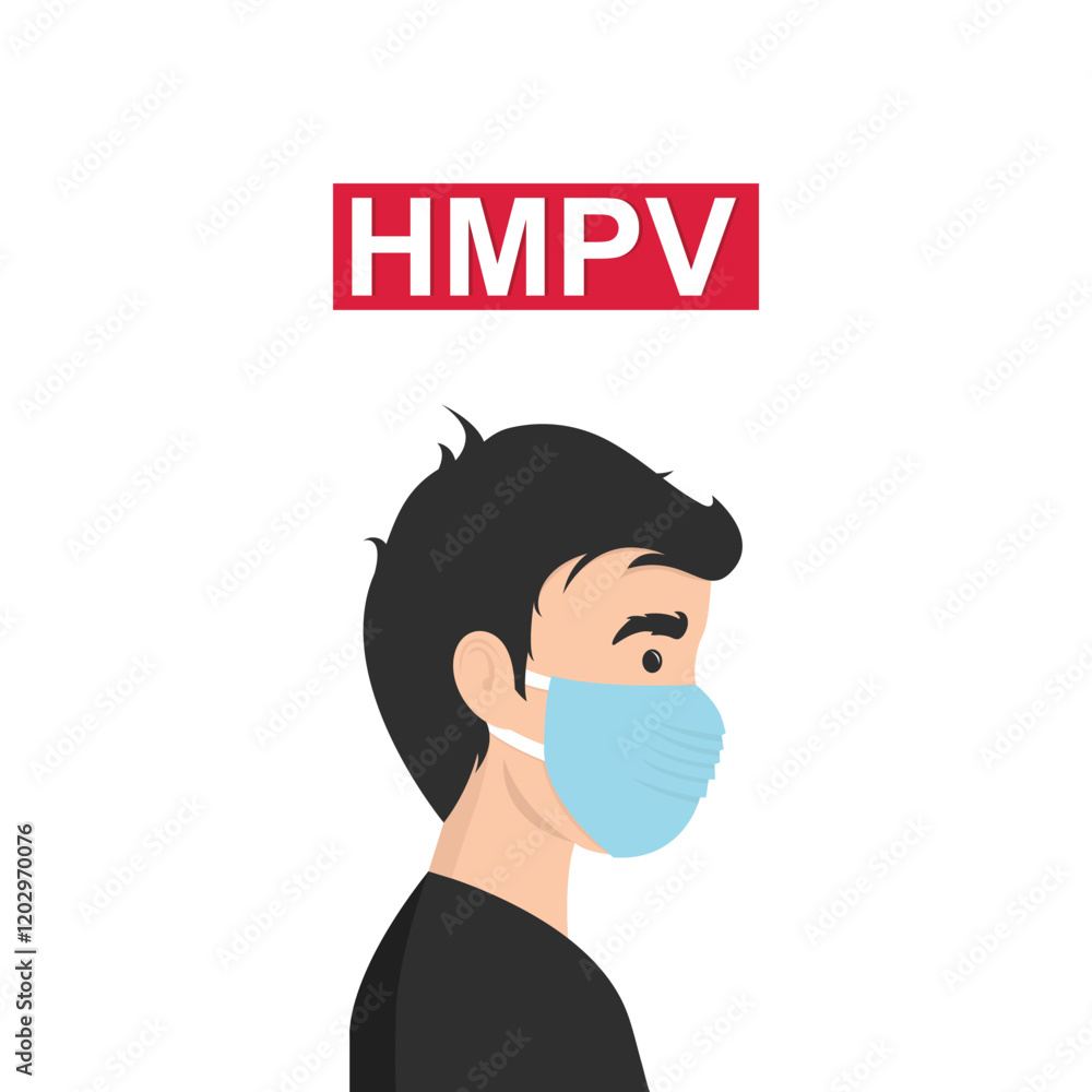 Man wearing medical mask to protect HMPV, human metapneumovirus, COVID-19 or prevent disease, flu, air pollution, contaminated air, world pollution concept. Man wearing medical mask to protect HMPV, human metapneumovirus, COVID-19 or prevent disease, flu, air pollution, contaminated air, world pollution concept.