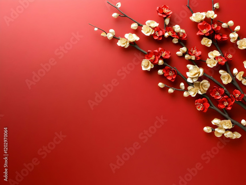 Red and Gold Floral Branche...