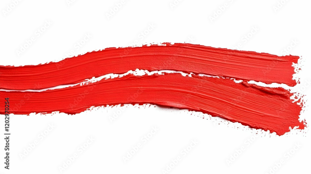 Two Vibrant Red Paint Strokes Curve Dynamically Across a White Canvas Two Vibrant Red Paint Strokes Curve Dynamically Across a White Canvas
