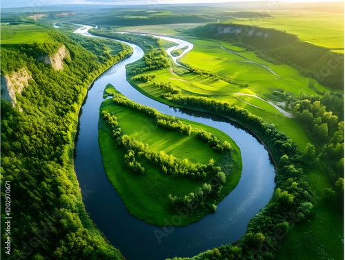 Winding river meanders thro...