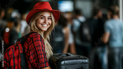 Smiling Traveler Waits with...