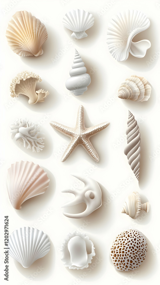 Seashells and Starfish 3D Illustration Seashells and Starfish 3D Illustration