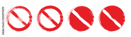 Grunge prohibition sign. Red crossed circle. Red prohibition sign set.