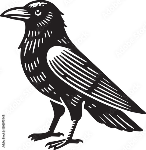 Crow vector illustration in black and white