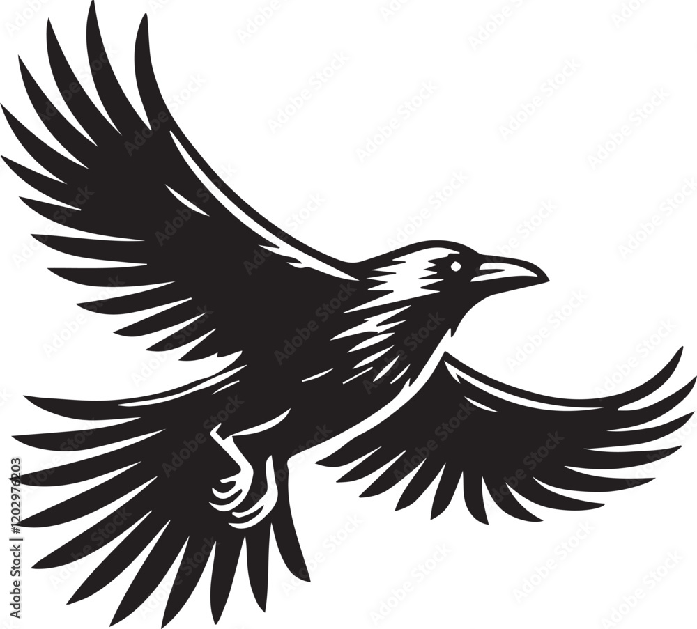 Obraz premium Crow vector illustration in black and white