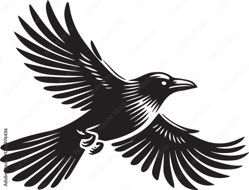 Obraz premium Crow vector illustration in black and white