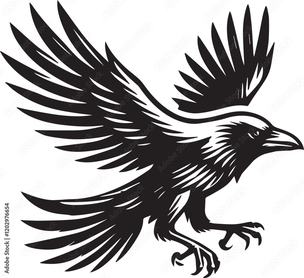 Obraz premium Crow vector illustration in black and white