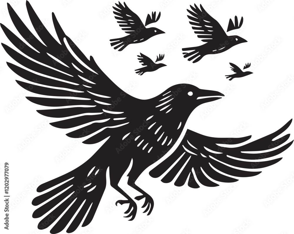 Obraz premium Crow vector illustration in black and white
