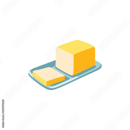 Stick of butter in a plate. Vector illustration. 