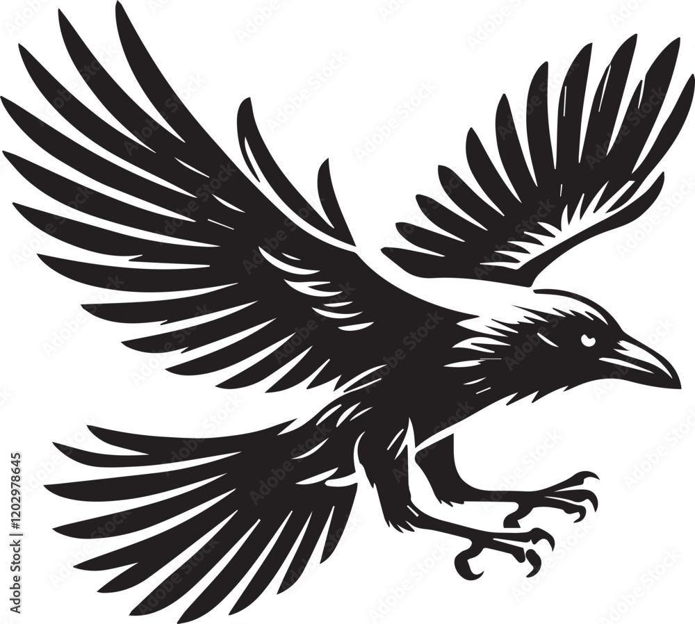 Obraz premium Crow vector illustration in black and white