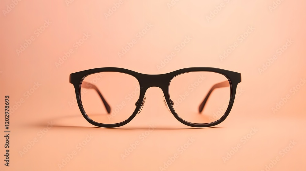 Eyeglasses on peach background, studio shot, minimalist style, vision correction Eyeglasses on peach background, studio shot, minimalist style, vision correction