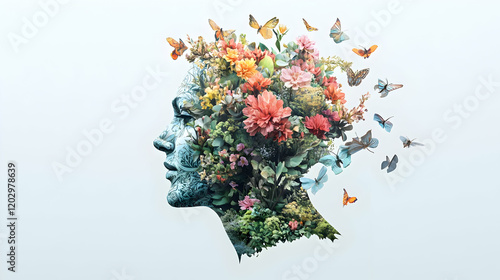 Floral Woman with Butterfli...