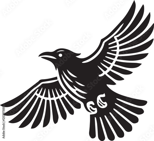 Crow vector illustration in black and white