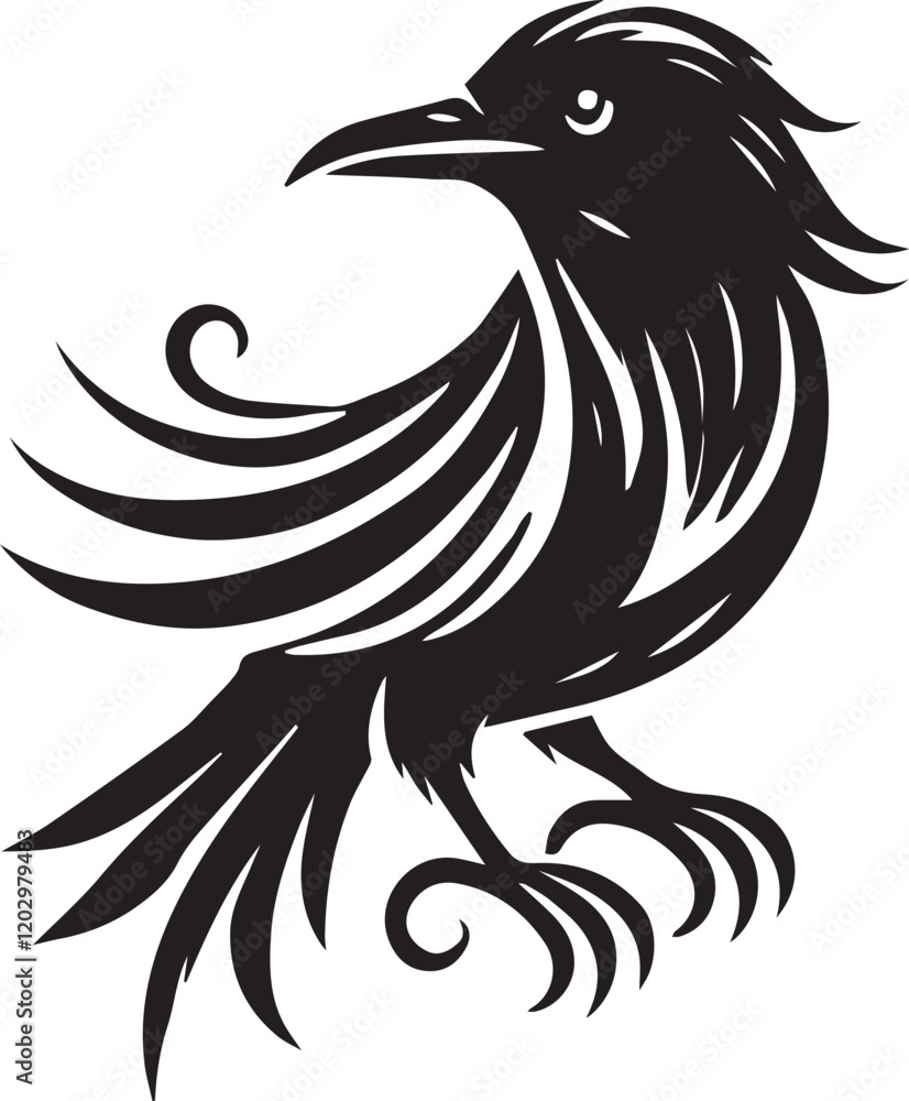 Obraz premium Crow vector illustration in black and white