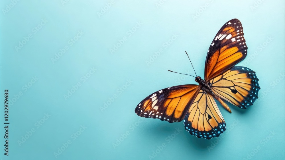 Obraz premium Beautiful butterfly on a light blue background, outdoor scene, butterfly