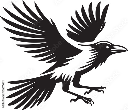 Crow vector illustration in black and white