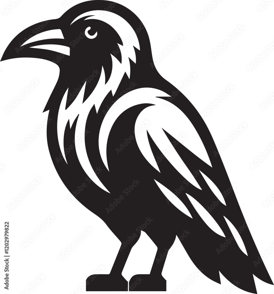 Fototapeta premium Crow vector illustration in black and white