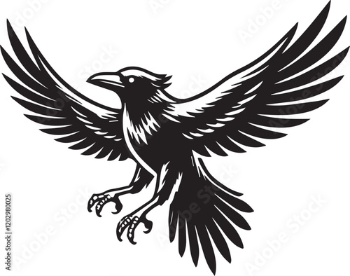 Crow vector illustration in black and white