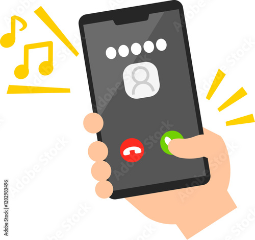 着信中のスマートフォンの応答ボタンをタップする指
