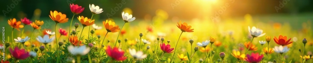 Fototapeta premium Sun-drenched meadow, wildflowers bloom vibrant , field, nature