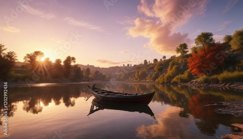 Barche ormeggiate alla foce del fiume in Scarlino al tramonto , Italy, river mouth, docked boats photo