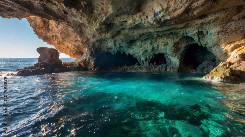 Majestic Sea Cave with Turquoise Waters and Natural Rock Formations Majestic Sea Cave with Turquoise Waters and Natural Rock Formations