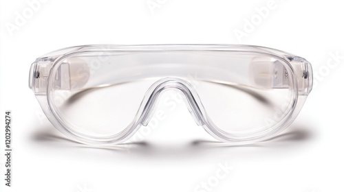 Clear safety glasses studio shot, white background, eye protection