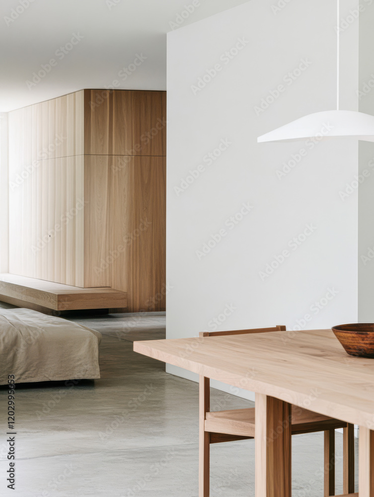 Fototapeta premium Modern interior design featuring natural wood elements and minimalist aesthetics