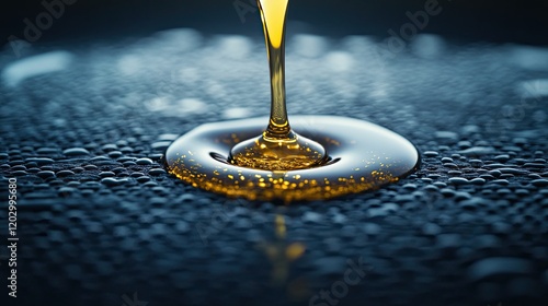 Golden Liquid Pouring Onto A Dark Wet Surface photo