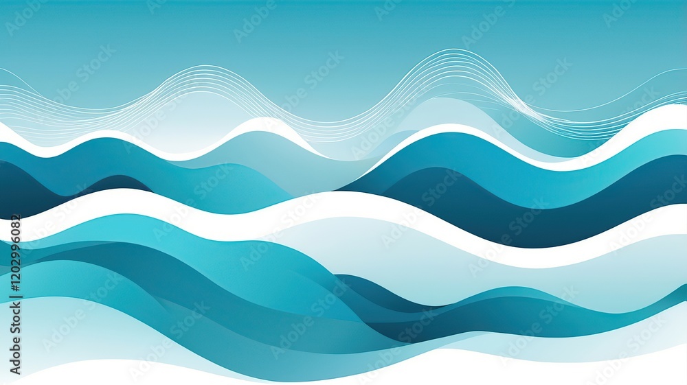 Gradient background with dynamic waves in blue, aqua, and white, vector abstract art. Gradient background with dynamic waves in blue, aqua, and white, vector abstract art.