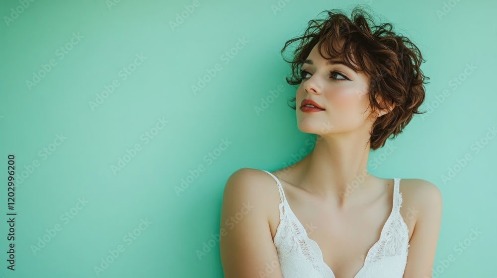 Woman with Short Brown Hair Wearing a Lacy Top Woman with Short Brown Hair Wearing a Lacy Top