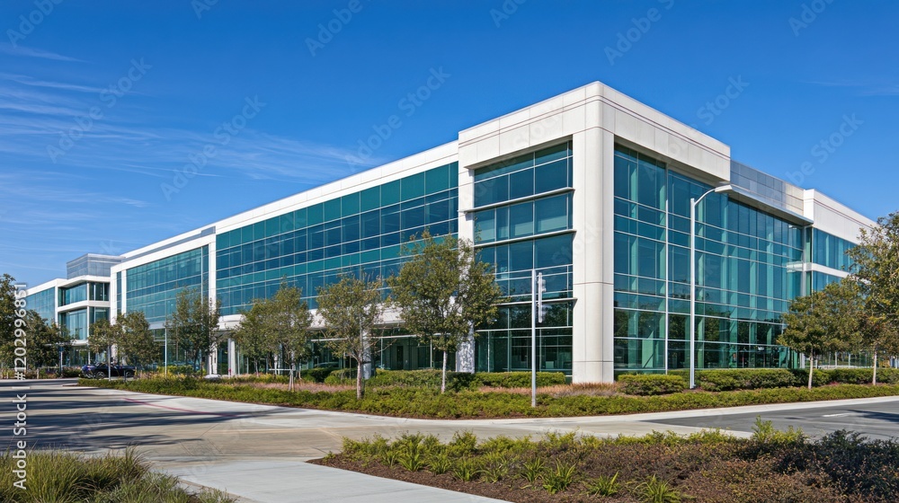 Modern Glass Office Building Complex Sunny Day Modern Glass Office Building Complex Sunny Day