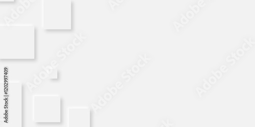 Abstract grey square shape with futuristic concept background.gray paper squares in bright light with shadows.neomorphism Abstract blurred background with Geometric light & white Space design concept.