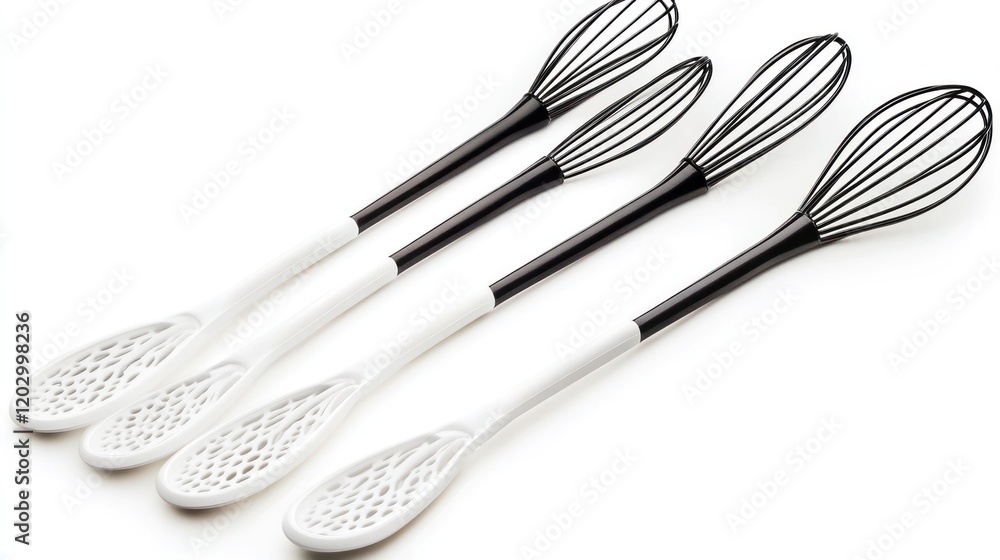 Three stylish whisk and spoon kitchen utensils Three stylish whisk and spoon kitchen utensils