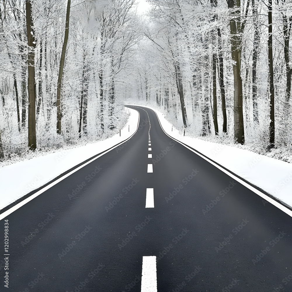 Winter Road Through Snowy Forest Illustration Winter Road Through Snowy Forest Illustration