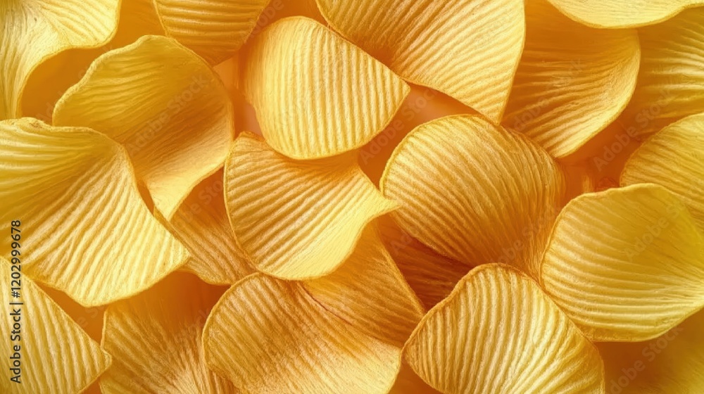 Close-up of potato chips and golden elements Close-up of potato chips and golden elements