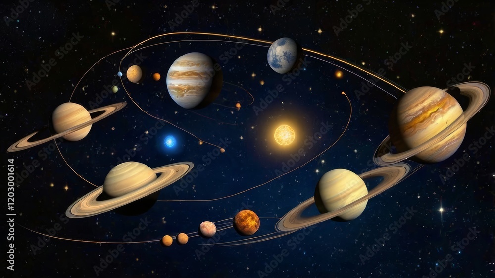 Fototapeta premium Planetary System Exploration a Cosmic Journey Through Space and Time