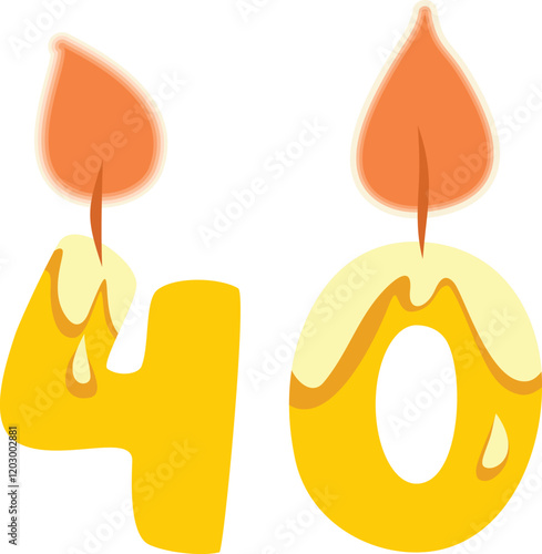 Number Forty Shaped Candle Vector Cartoon Design Illustration. Numerical designed celebratory decor for birthday event 
