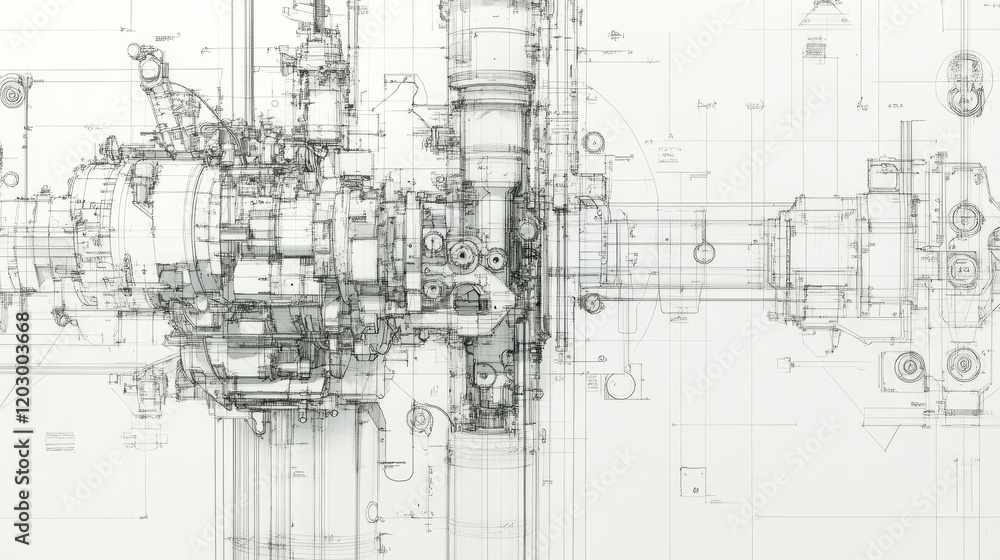 A detailed cross-section of an industrial machine drawn on tracing paper. A detailed cross-section of an industrial machine drawn on tracing paper.