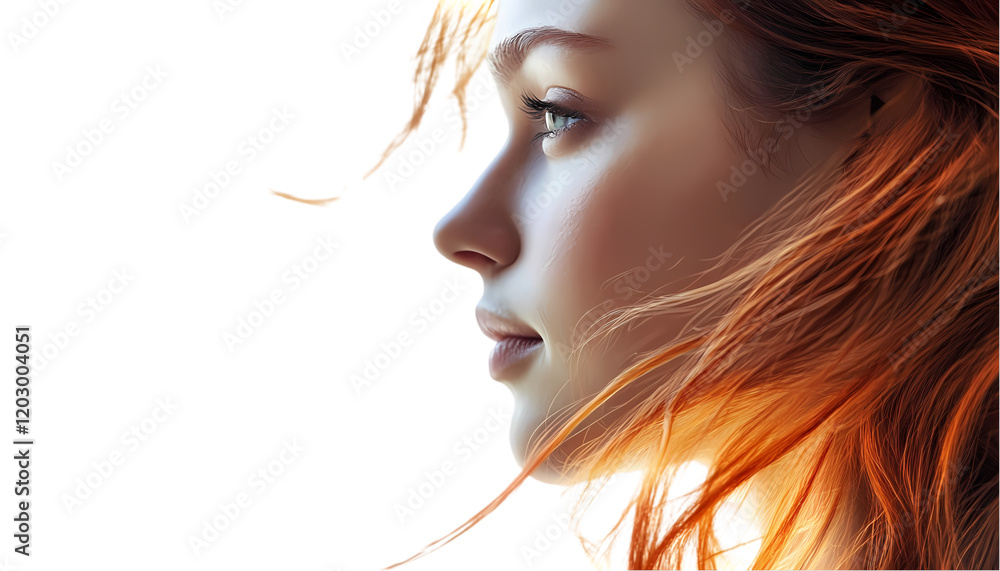 Beautiful Woman Profile Red Hair Elegant Pose Studio Lighting Soft Light Gentle Breeze art face girl Beautiful Woman Profile Red Hair Elegant Pose Studio Lighting Soft Light Gentle Breeze art face girl