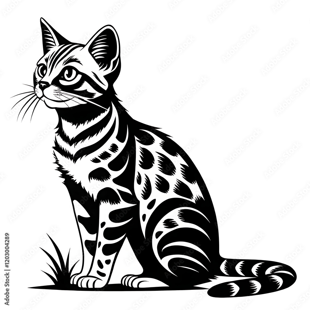 Obraz premium African Black-footed Cat silhouette vector illustration on white background.