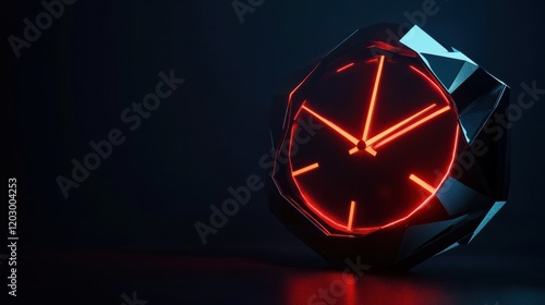 Wallpaper Mural A futuristic 3D clock icon with bold geometric shapes and glowing red accents, isolated on a dark backdrop Torontodigital.ca
