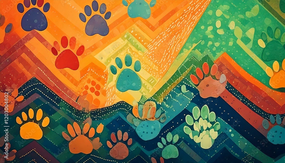 A bright and playful abstract background with colorful paw prints, zigzags, and polka dots in bold colors like orange, green, and blue.
A bright and playful abstract background with colorful paw prints, zigzags, and polka dots in bold colors like orange, green, and blue.