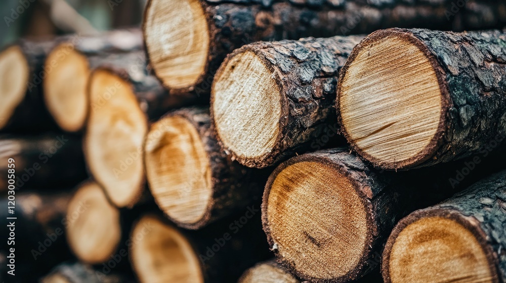 A Stack of Cut Logs Shows Wood Grain and Texture